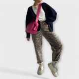 Chandra - Leopar Desenli Vintage Kot Pantolon