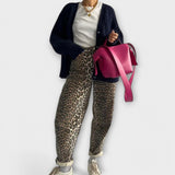 Chandra - Leopar Desenli Vintage Kot Pantolon